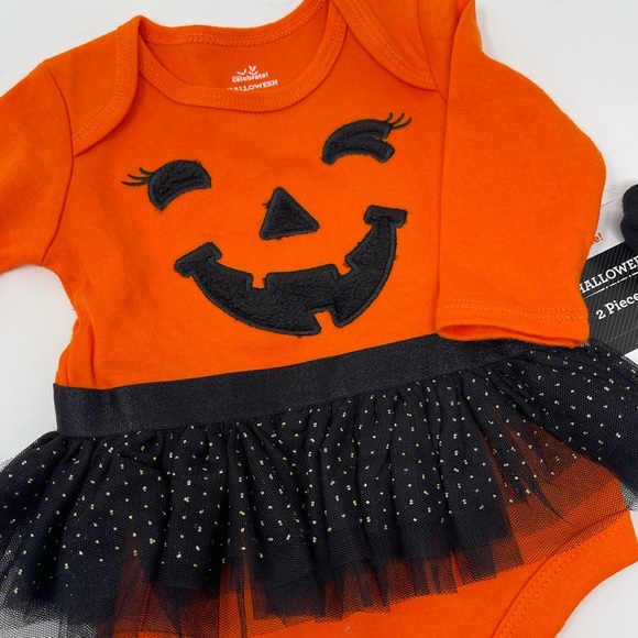 HALLOWEEN COSTUME PUMPKIN LONG SLEEVE TUTU W/ HEAD BAND 0-3 MONTHS - Picture 7 of 8